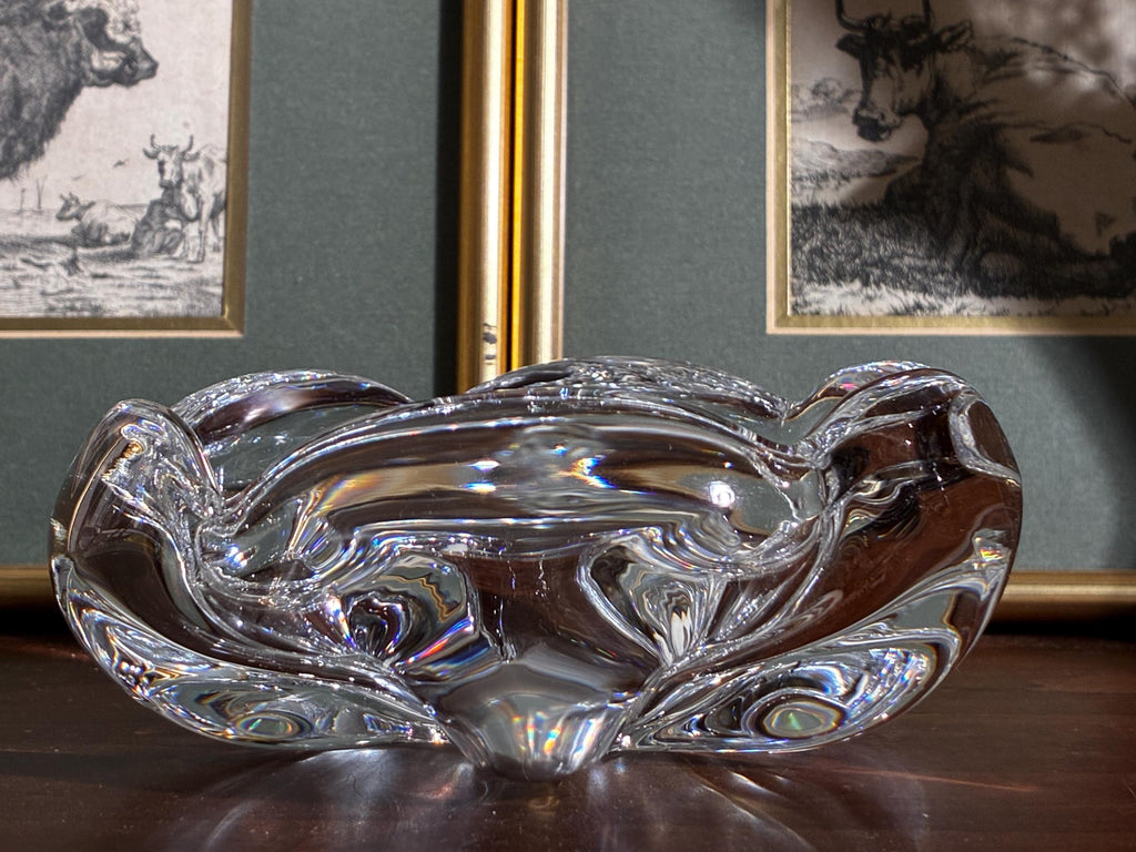 Orrefors Crystal Freeform Bowl: Signed Scandinavian Art Glass Centerpiece