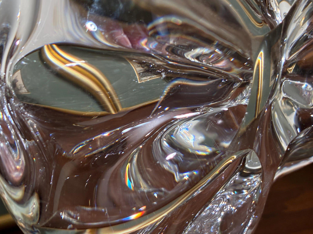 Orrefors Crystal Freeform Bowl: Signed Scandinavian Art Glass Centerpiece