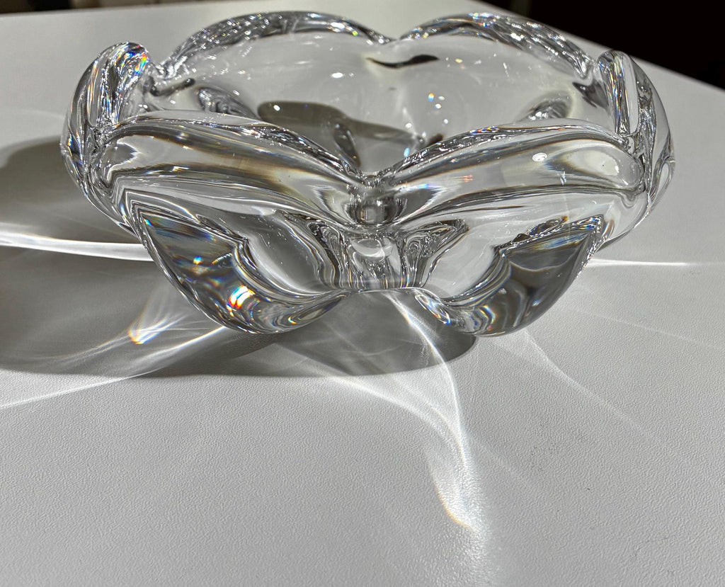 Orrefors Crystal Freeform Bowl: Signed Scandinavian Art Glass Centerpiece