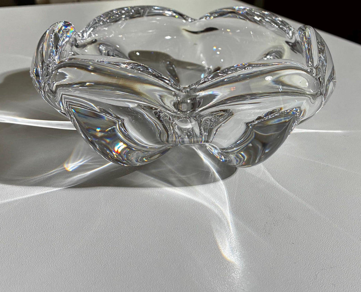 Orrefors Crystal Freeform Bowl: Signed Scandinavian Art Glass Centerpiece