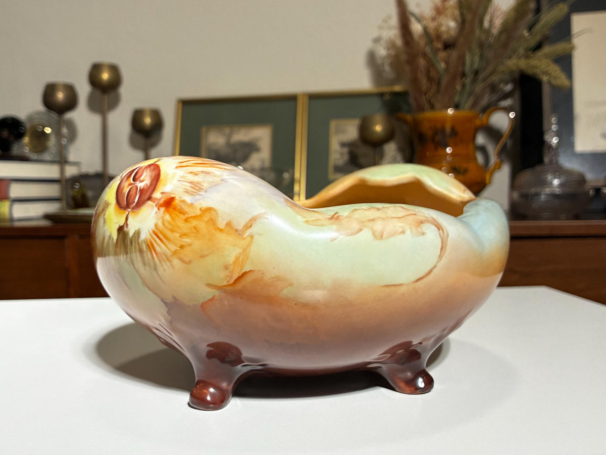 Vintage Hand Painted Art Pottery Footed Cachepot | Floral Jardiniere Planter | Arts & Crafts Console Bowl