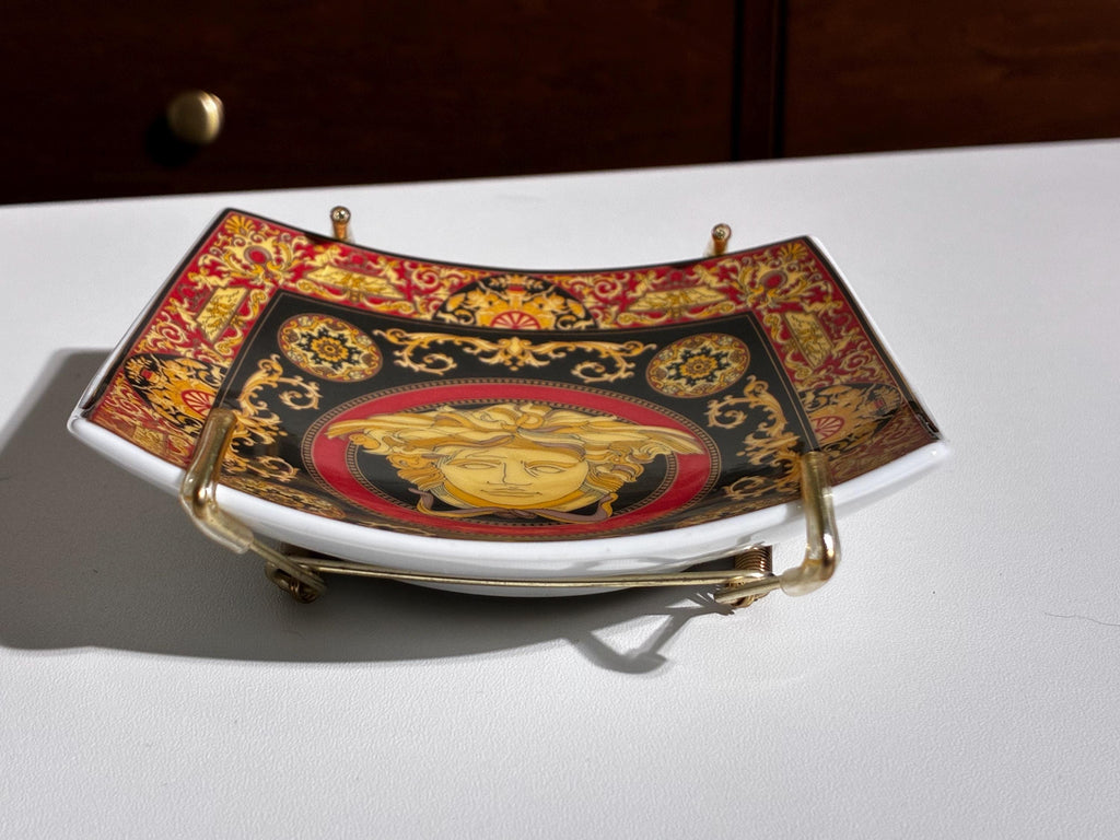 Rosenthal Versace Medusa Porcelain Trinket Dish | Vintage Vanity Ring Holder, Black Red Gold, Germany