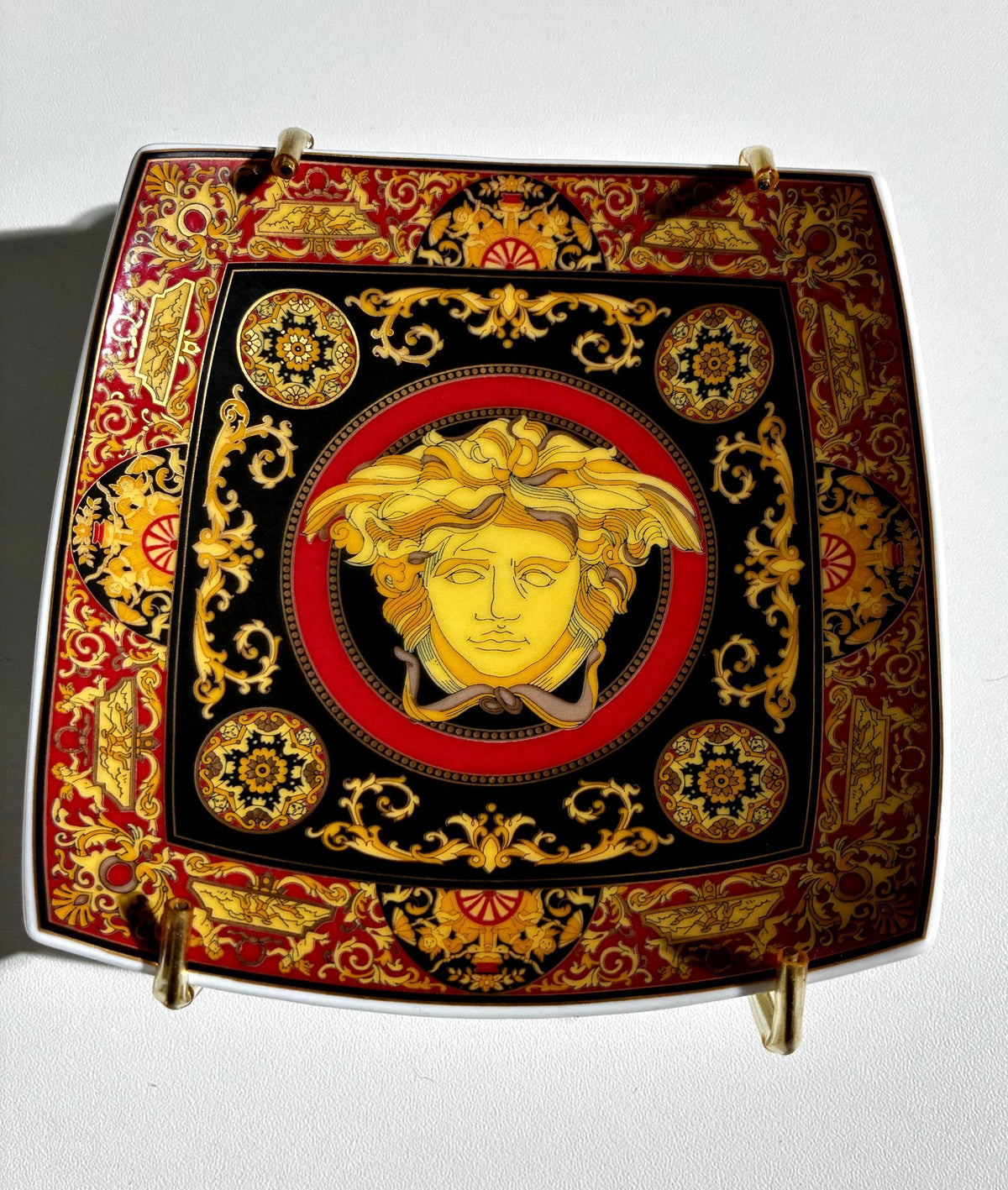 Rosenthal Versace Medusa Porcelain Trinket Dish | Vintage Vanity Ring Holder, Black Red Gold, Germany