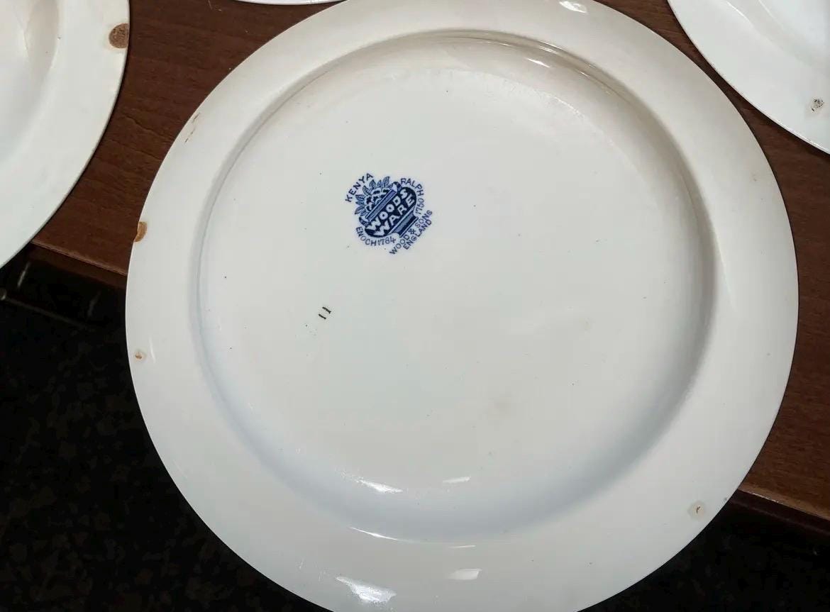 Set of 6 Wood & Sons Kenya Plates | Blue White English Transferware Tableware