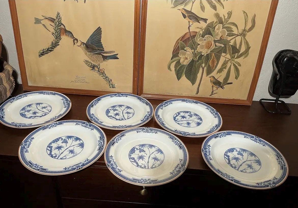 Set of 6 Wood & Sons Kenya Plates | Blue White English Transferware Tableware