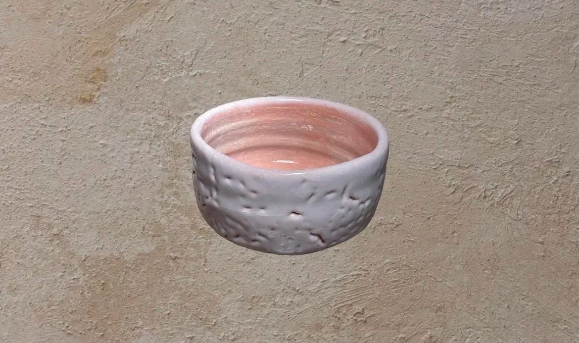 Vintage Japanese Studio Pottery Chawan Tea Bowl | Ivory Blush Crackle Glaze Wabi Sabi