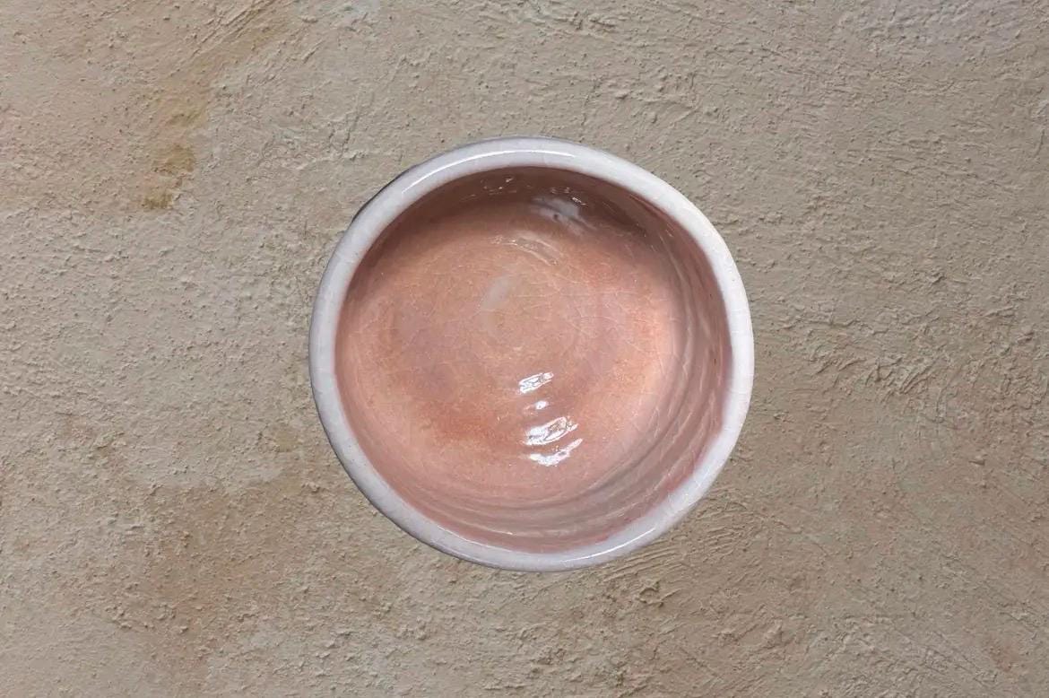 Vintage Japanese Studio Pottery Chawan Tea Bowl | Ivory Blush Crackle Glaze Wabi Sabi