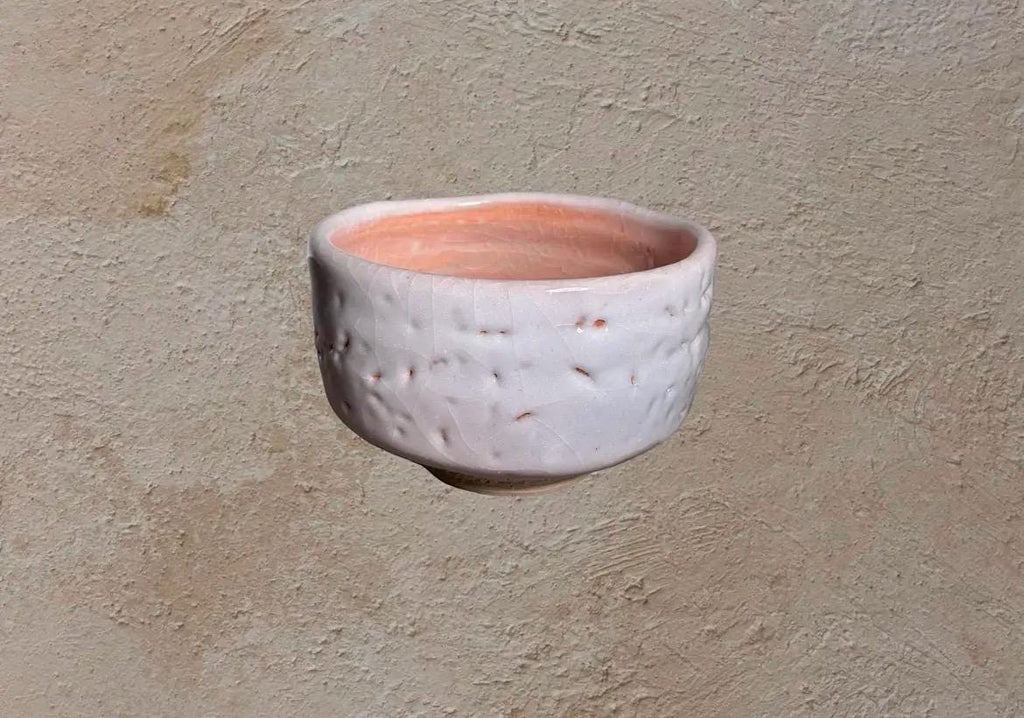 Vintage Japanese Studio Pottery Chawan Tea Bowl | Ivory Blush Crackle Glaze Wabi Sabi