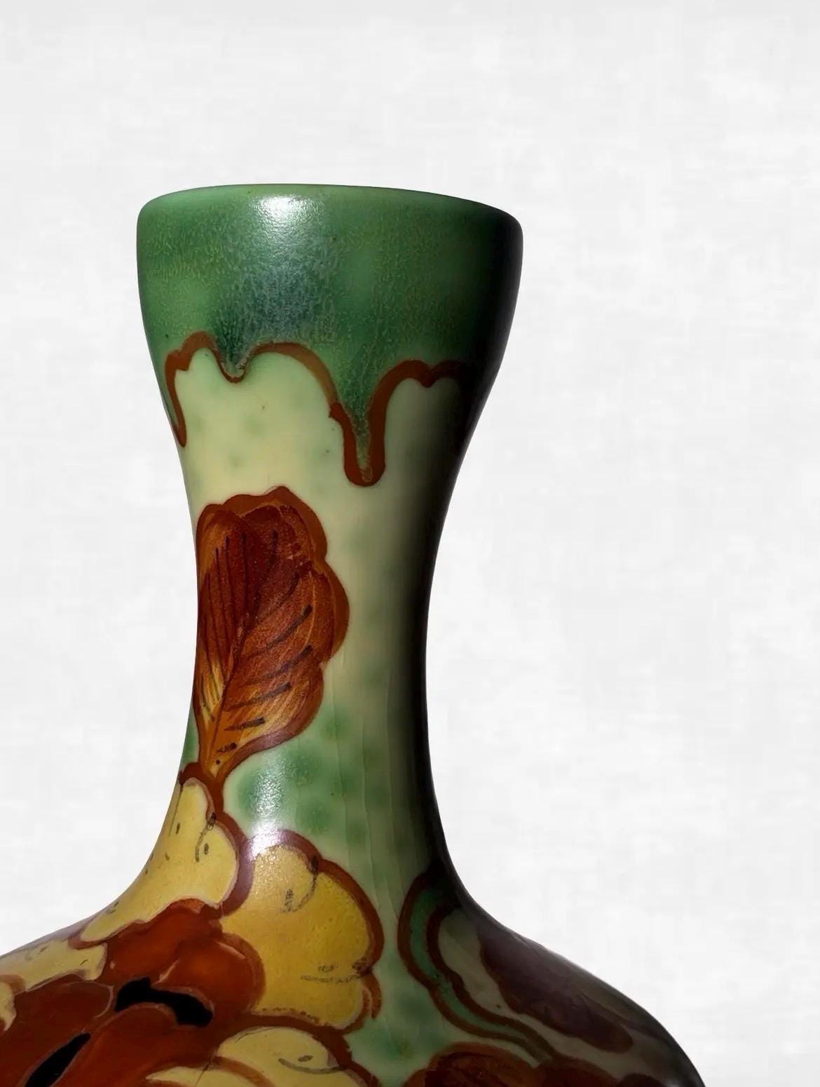 Signed Regina Gouda Holland Hand Painted Vase | Borodi Pattern MCM Dutch Ceramic