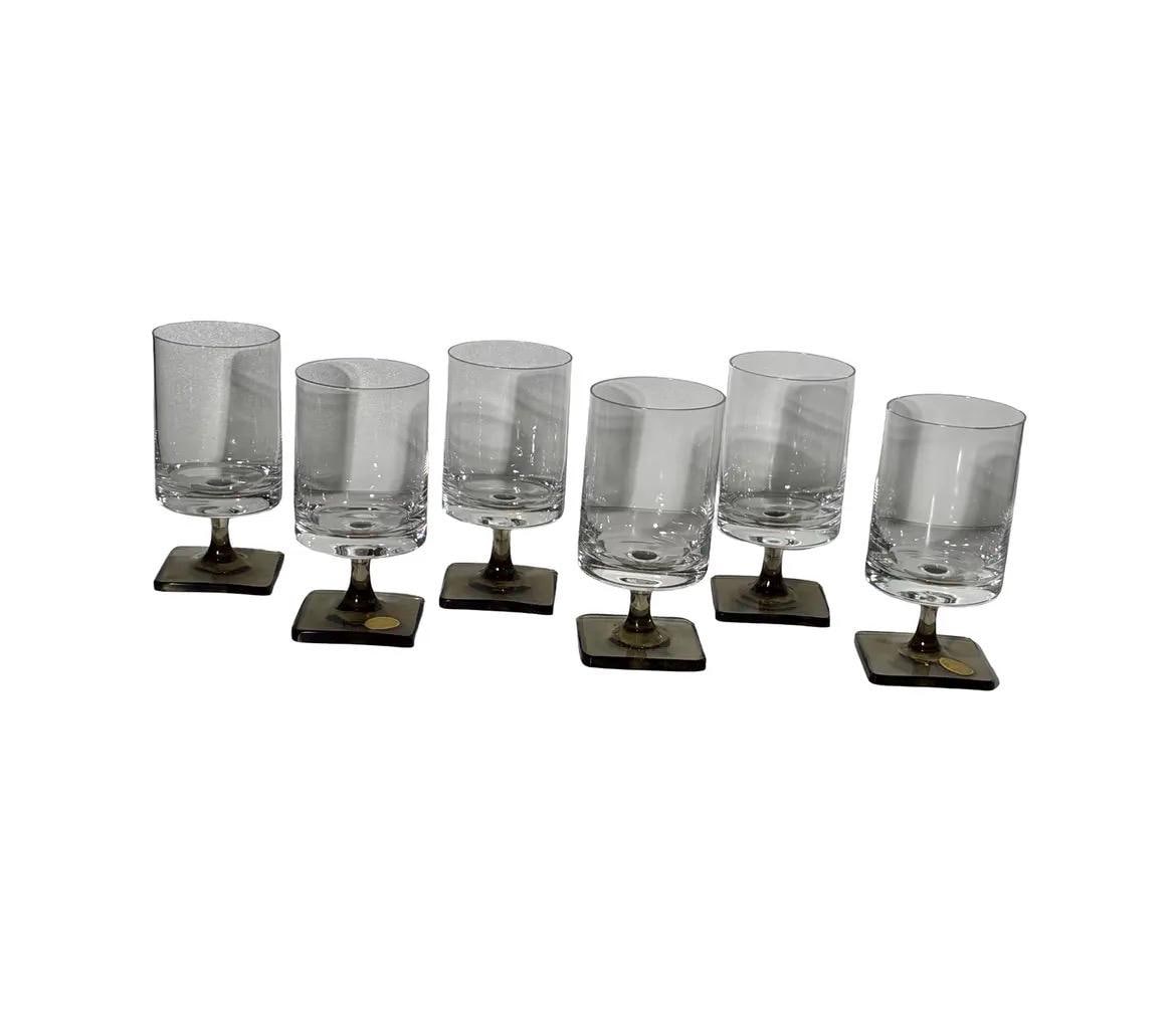 Rosenthal Germany Studio Linie Linear Smoke Crystal Glasses MCM Barware Set - 12