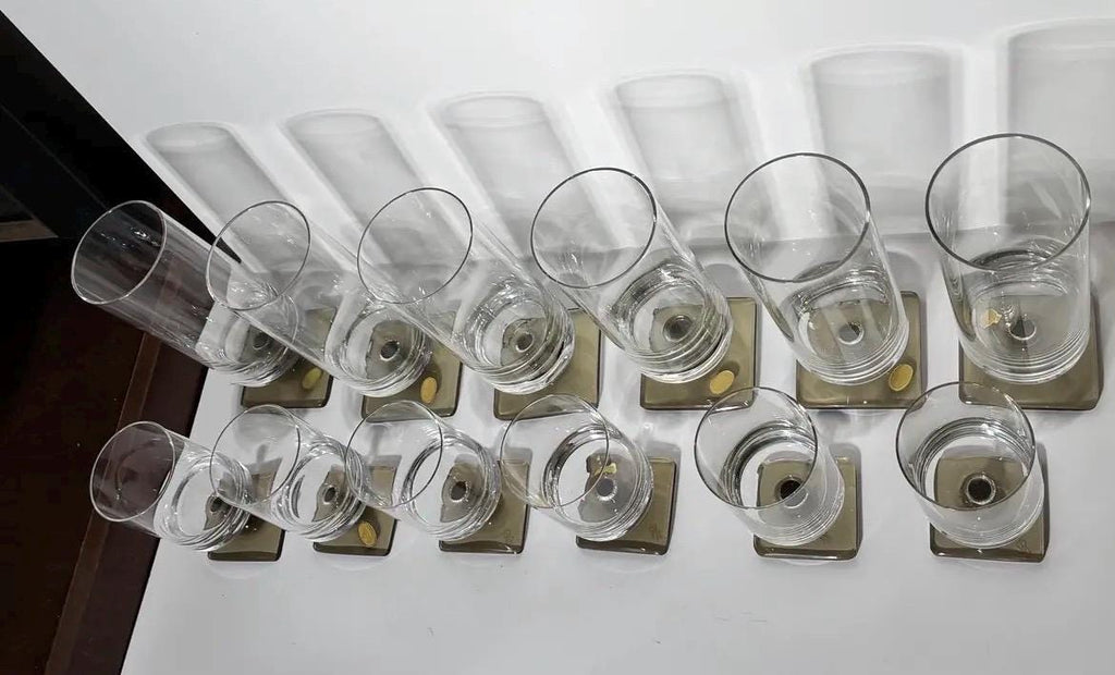 Rosenthal Germany Studio Linie Linear Smoke Crystal Glasses MCM Barware Set - 12