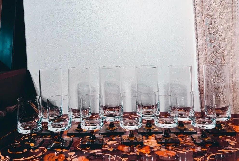 Rosenthal Germany Studio Linie Linear Smoke Crystal Glasses MCM Barware Set - 12