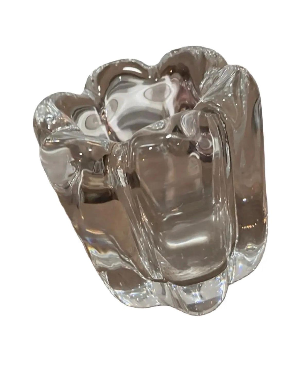 Signed Orrefors Swedish Crystal Sculptural Votive Candle Holder | Mid Century Modern Scandinavian Glass
