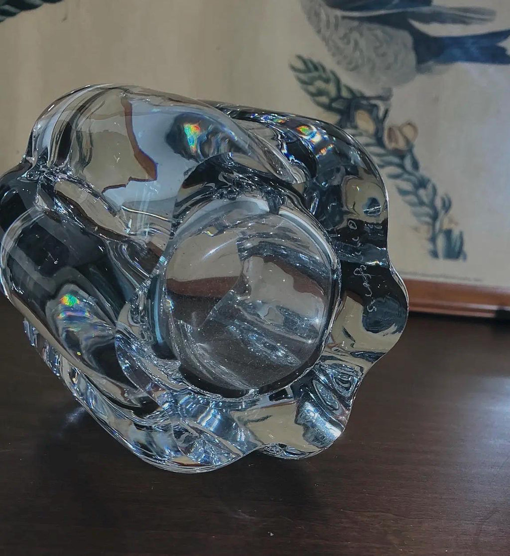 Signed Orrefors Swedish Crystal Sculptural Votive Candle Holder | Mid Century Modern Scandinavian Glass
