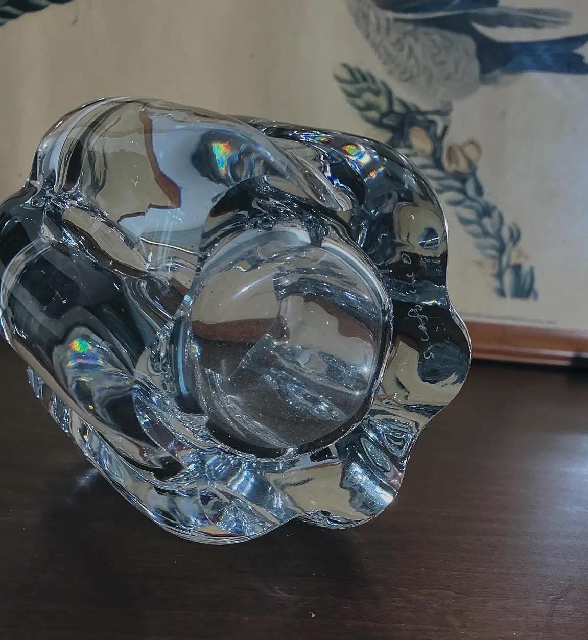 Signed Orrefors Swedish Crystal Sculptural Votive Candle Holder | Mid Century Modern Scandinavian Glass