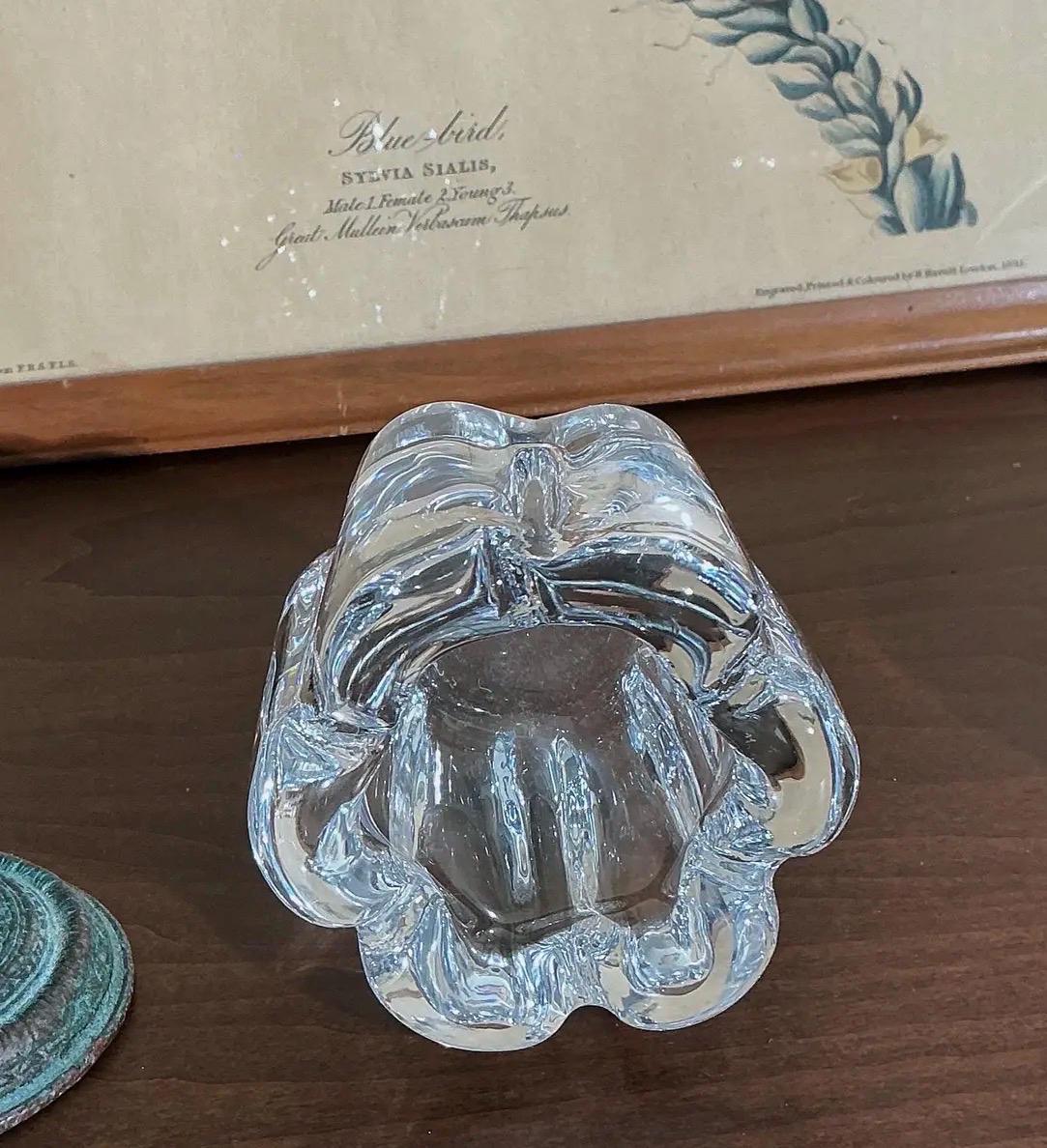 Signed Orrefors Swedish Crystal Sculptural Votive Candle Holder | Mid Century Modern Scandinavian Glass