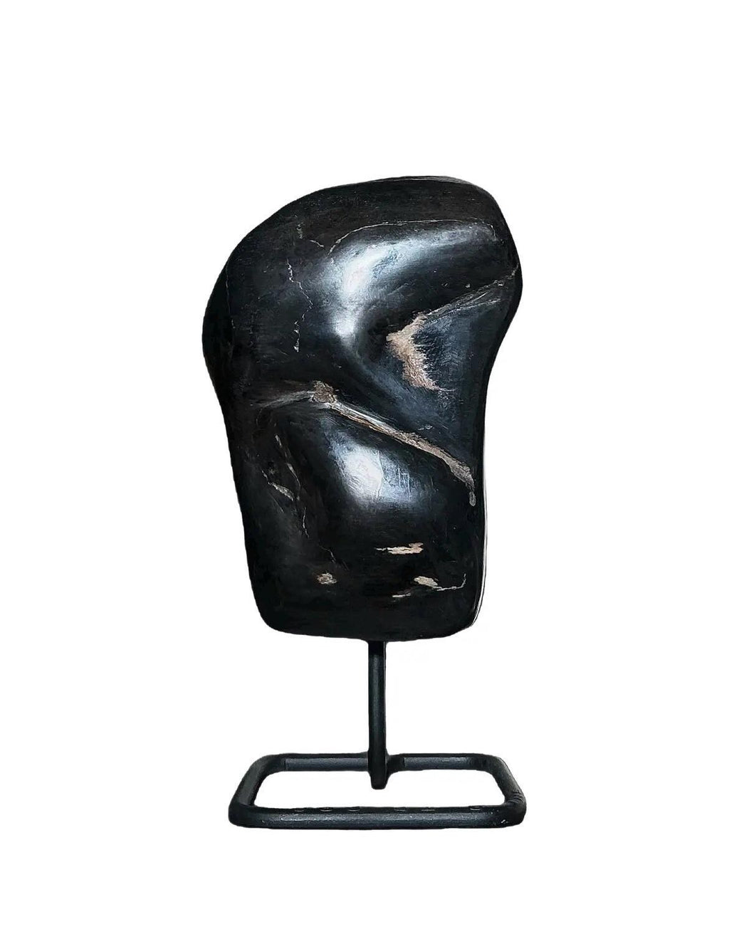 Vintage Petrified Wood Specimen on Metal Stand | Organic Modern Natural Stone Sculpture