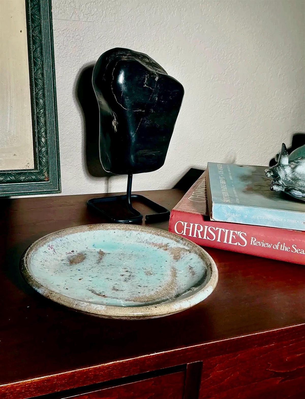 Vintage Petrified Wood Specimen on Metal Stand | Organic Modern Natural Stone Sculpture