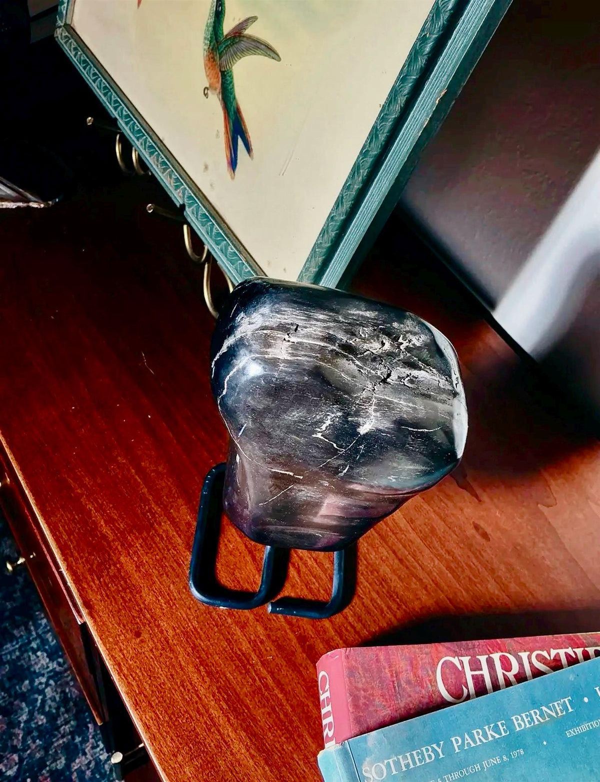 Vintage Petrified Wood Specimen on Metal Stand | Organic Modern Natural Stone Sculpture