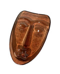 Vintage Amber Art Glass Face Mask Sculpture | Mid Century Modern Wall Art Object