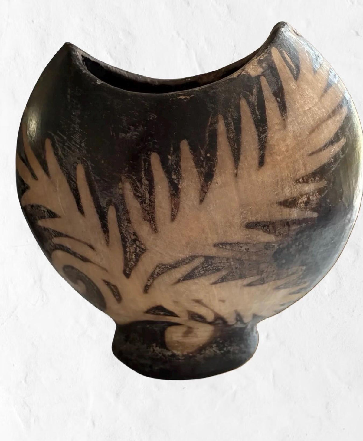 Handcrafted Ceramic Palm Motif Vessel | Lencan Style Sculptural Vase, Organic Modern Decor