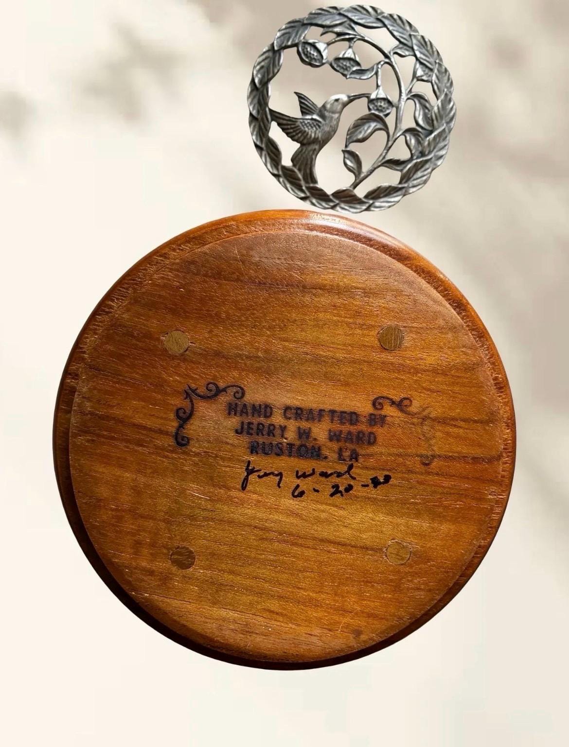 Signed Jerry W. Ward Handcrafted Wooden Hummingbird Box | Rustic Louisiana Folk Art Trinket Box