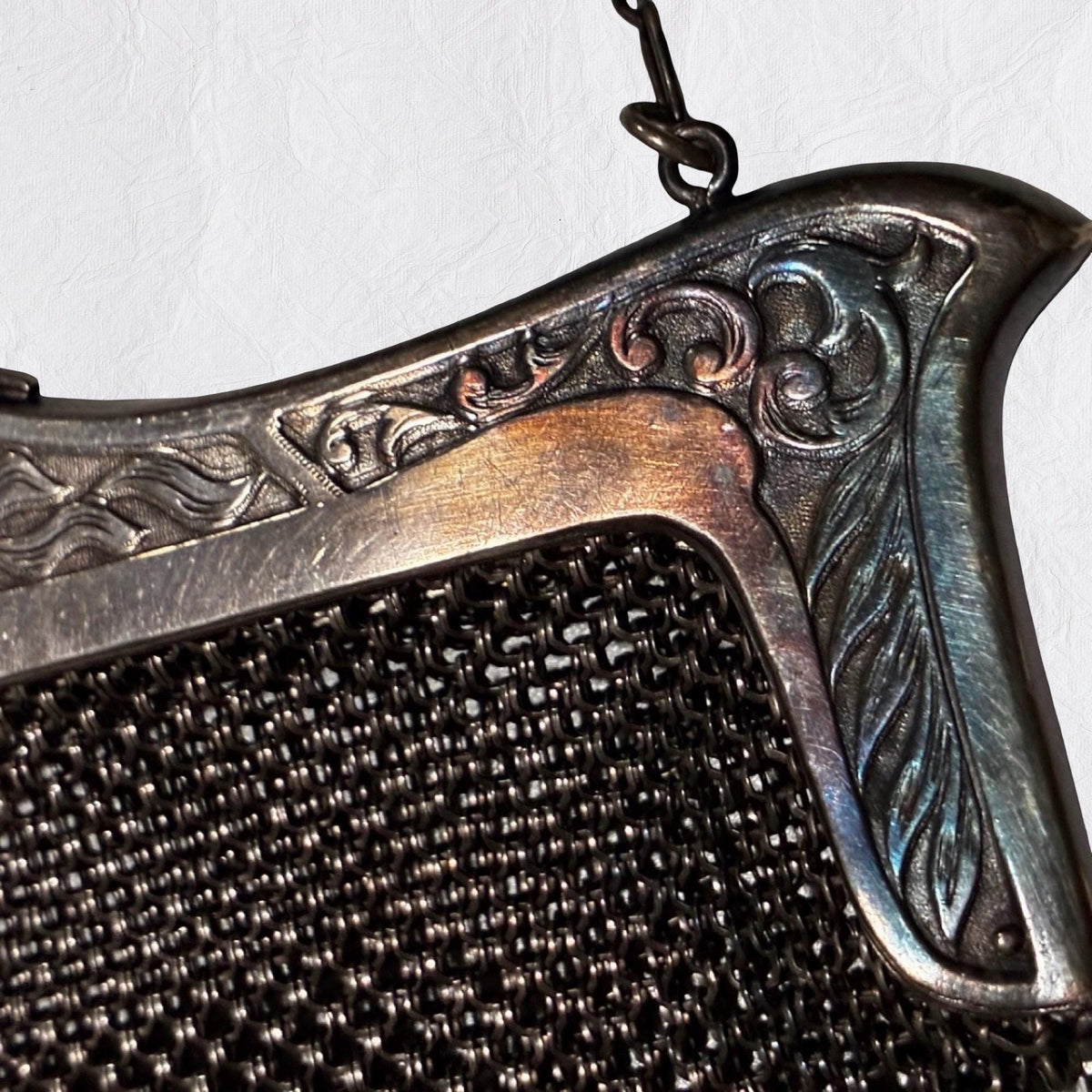 Antique German Silver Mesh Purse c.19001925 | Art Nouveau Kiss Lock Evening Bag | Edwardian Metal Mesh Handbag
