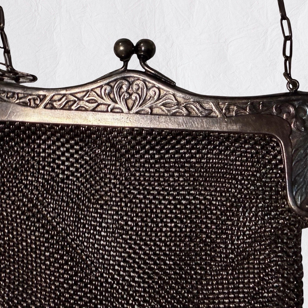 Antique German Silver Mesh Purse c.19001925 | Art Nouveau Kiss Lock Evening Bag | Edwardian Metal Mesh Handbag