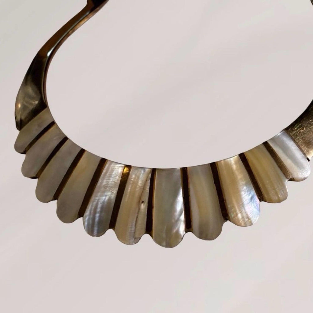 Vintage Mother of Pearl Inlay Collar Necklace | Gold Tone Sculptural Bib Choker