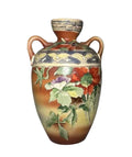 Antique Japanese Double Handle Floral Art Pottery Vase | Nippon Style Hand Painted Vessel