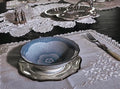 Set of 5 Japanese Porcelain Bowls | Blue Floral Scalloped Serving Tableware