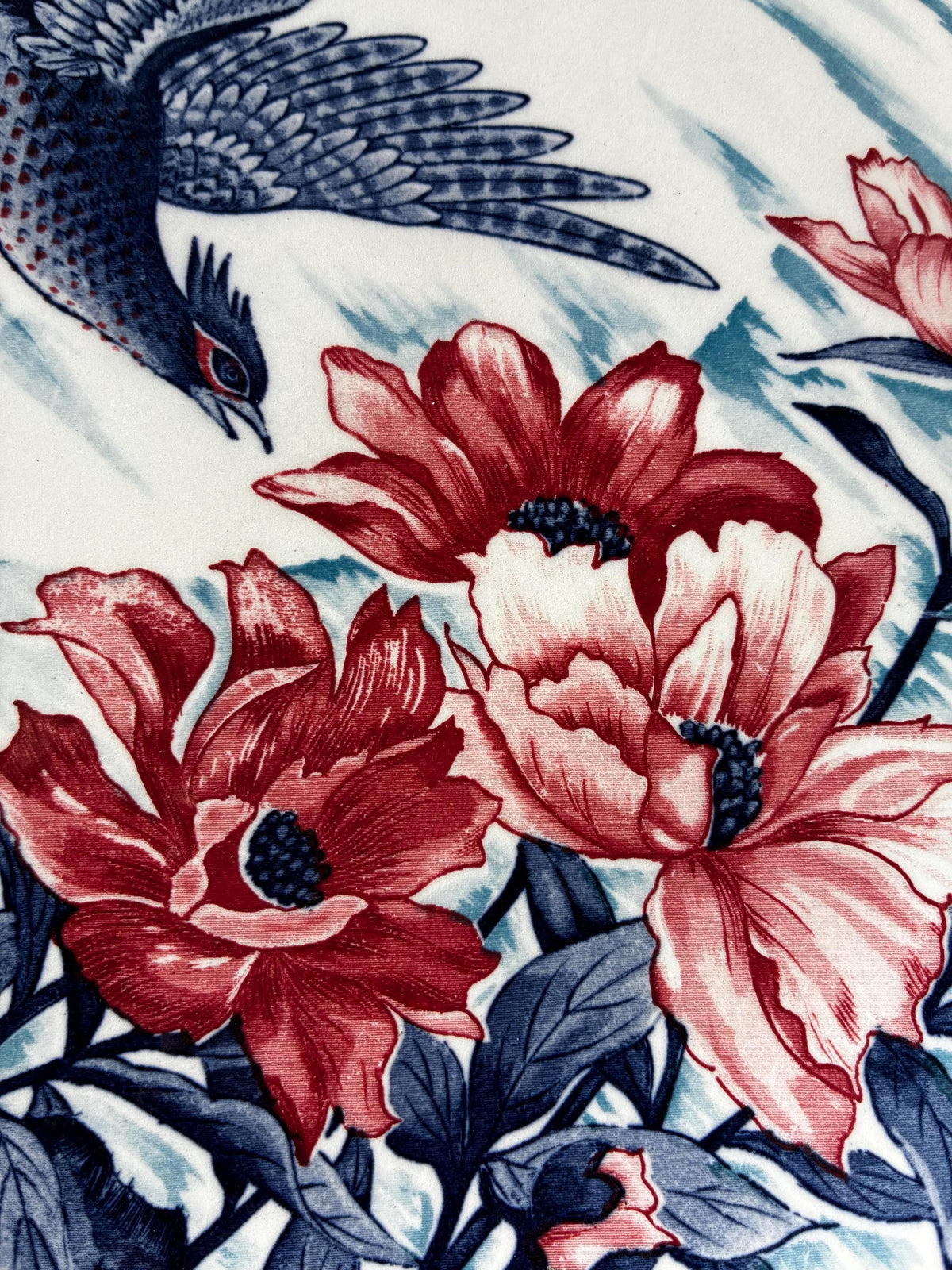 Vintage Asahi Japan Pheasant Floral Charger Plate, 12" Chinoiserie Home Decor