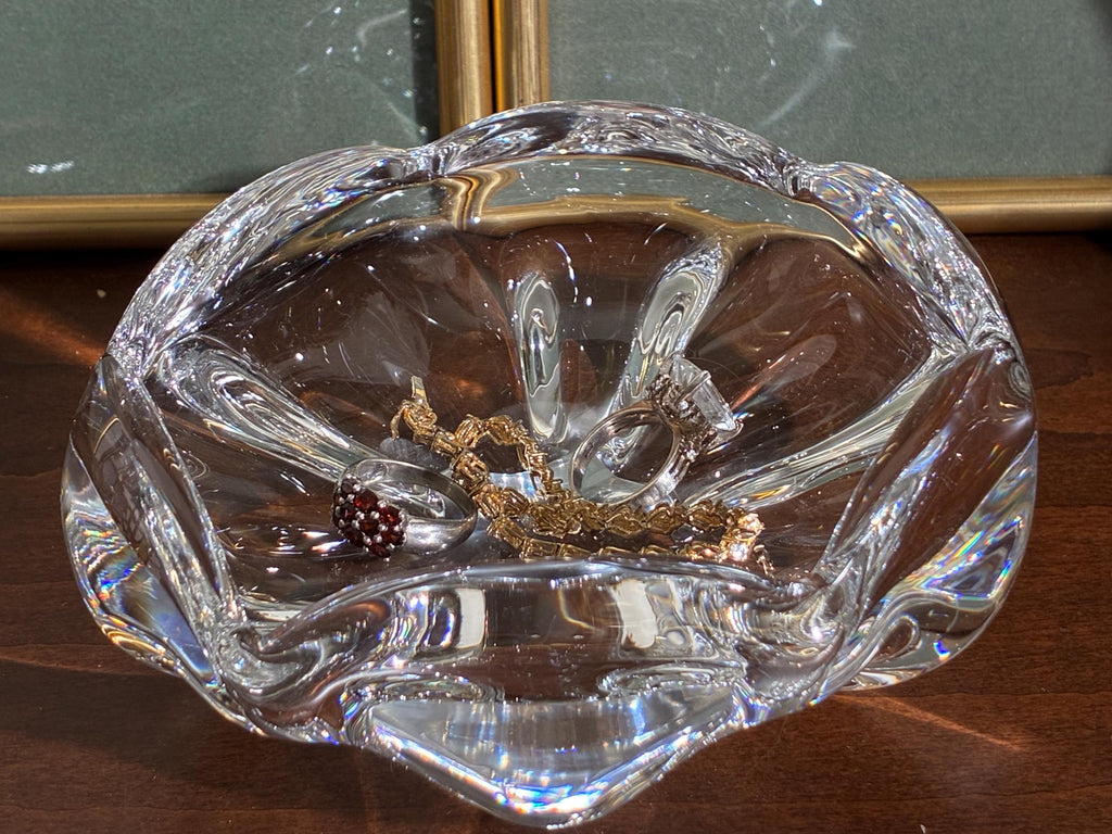 Orrefors Crystal Freeform Bowl: Signed Scandinavian Art Glass Centerpiece