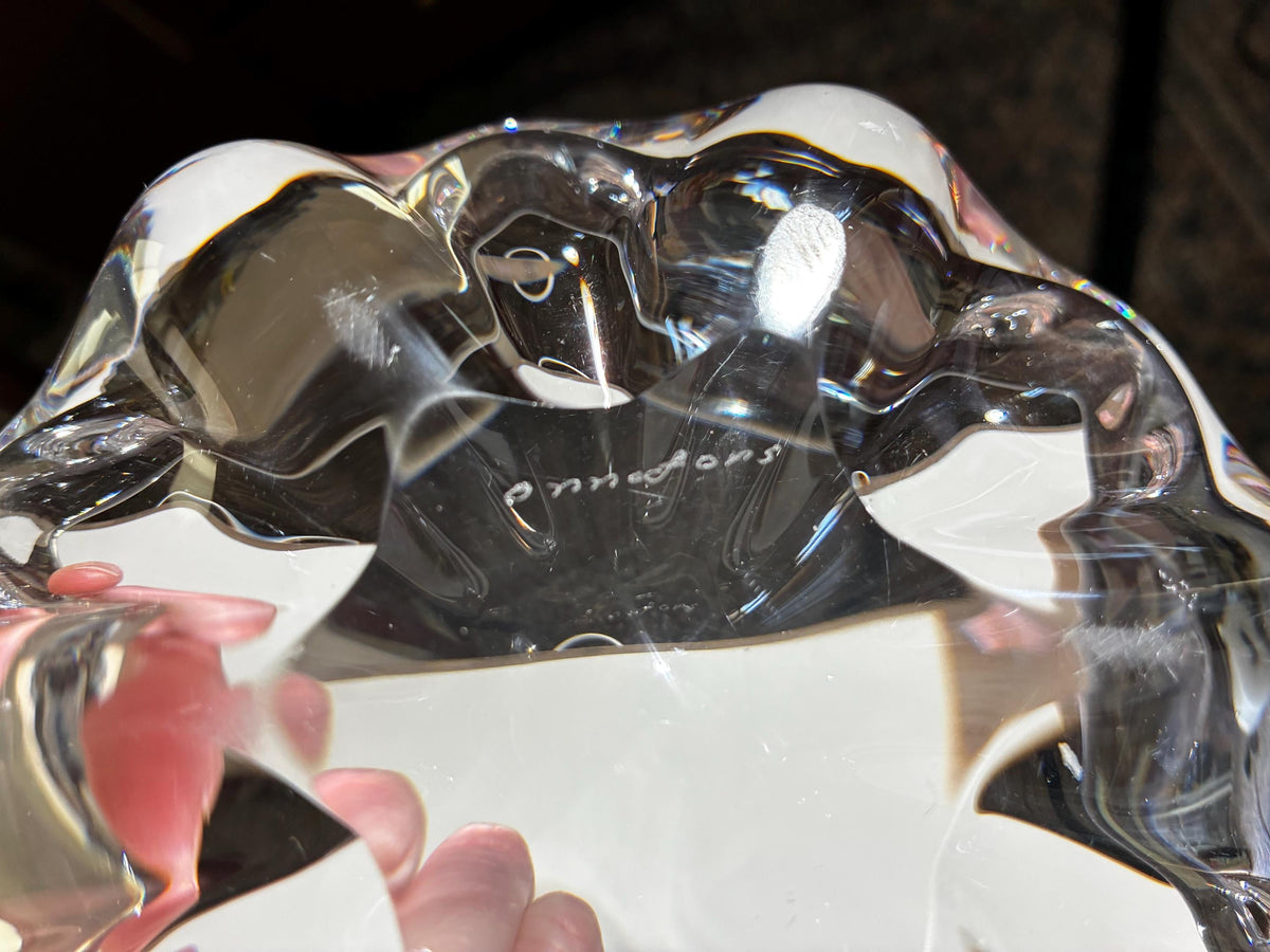 Orrefors Crystal Freeform Bowl: Signed Scandinavian Art Glass Centerpiece