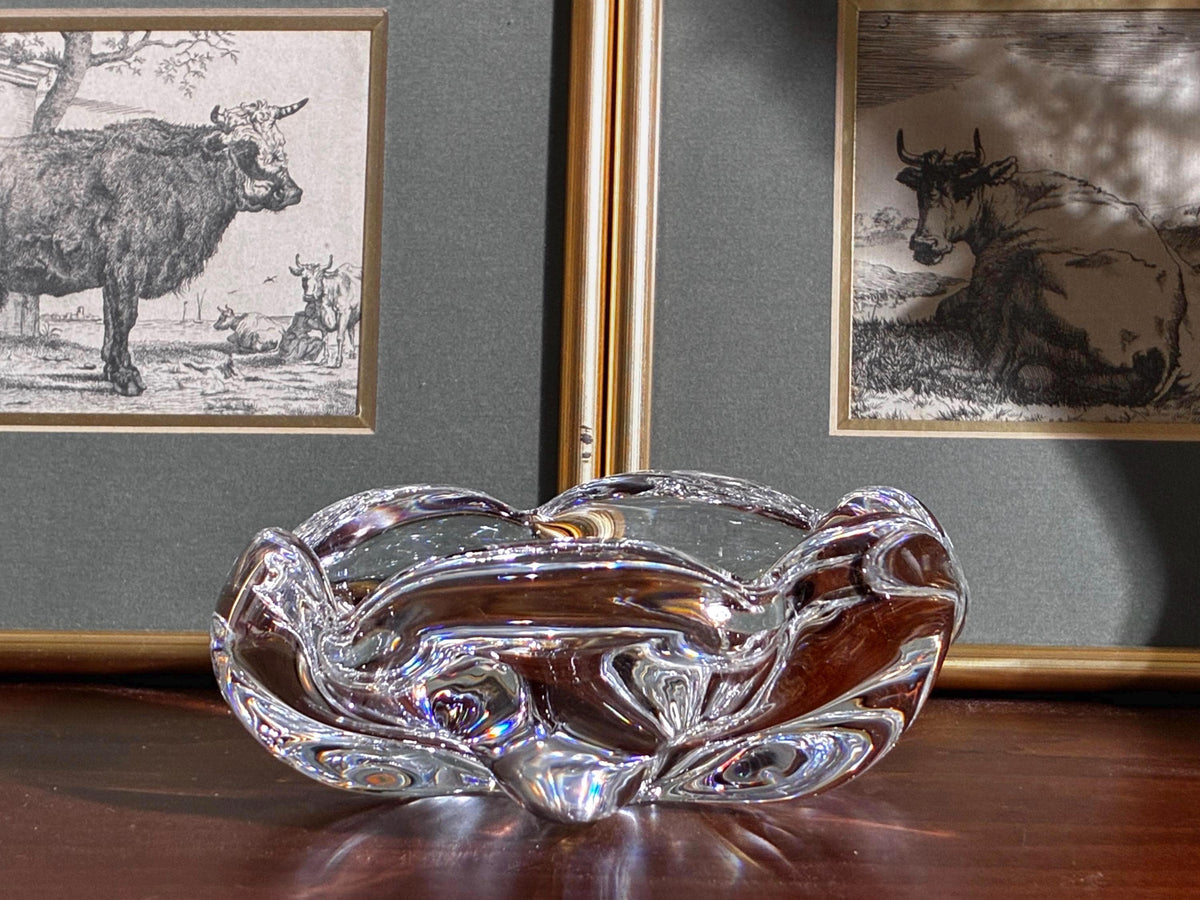 Orrefors Crystal Freeform Bowl: Signed Scandinavian Art Glass Centerpiece