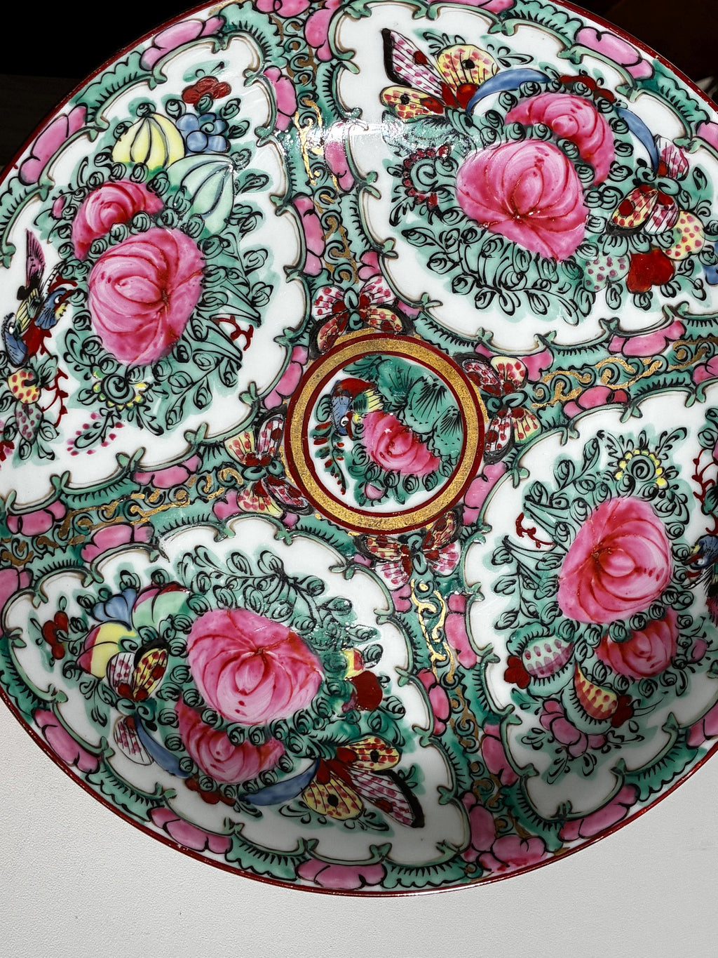 Vintage Famille Rose Porcelain Bowl | Hand Painted Chinoiserie Floral Centerpiece Dish