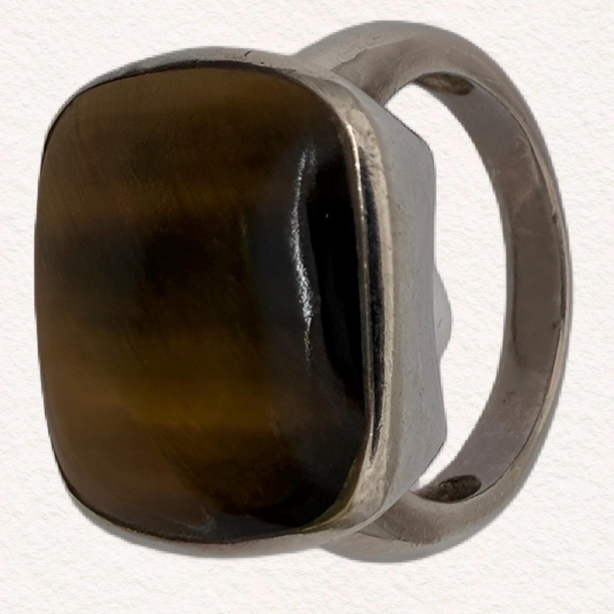 Vintage Sterling Silver Tigers Eye Statement Ring | Modernist Artisan Cocktail Ring | Size 7