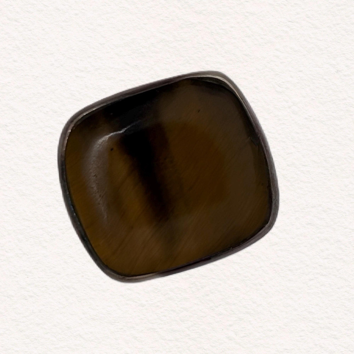 Vintage Sterling Silver Tigers Eye Statement Ring | Modernist Artisan Cocktail Ring | Size 7