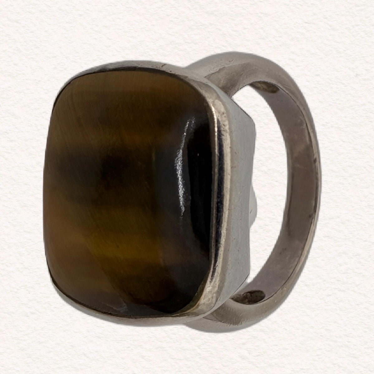 Vintage Sterling Silver Tigers Eye Statement Ring | Modernist Artisan Cocktail Ring | Size 7