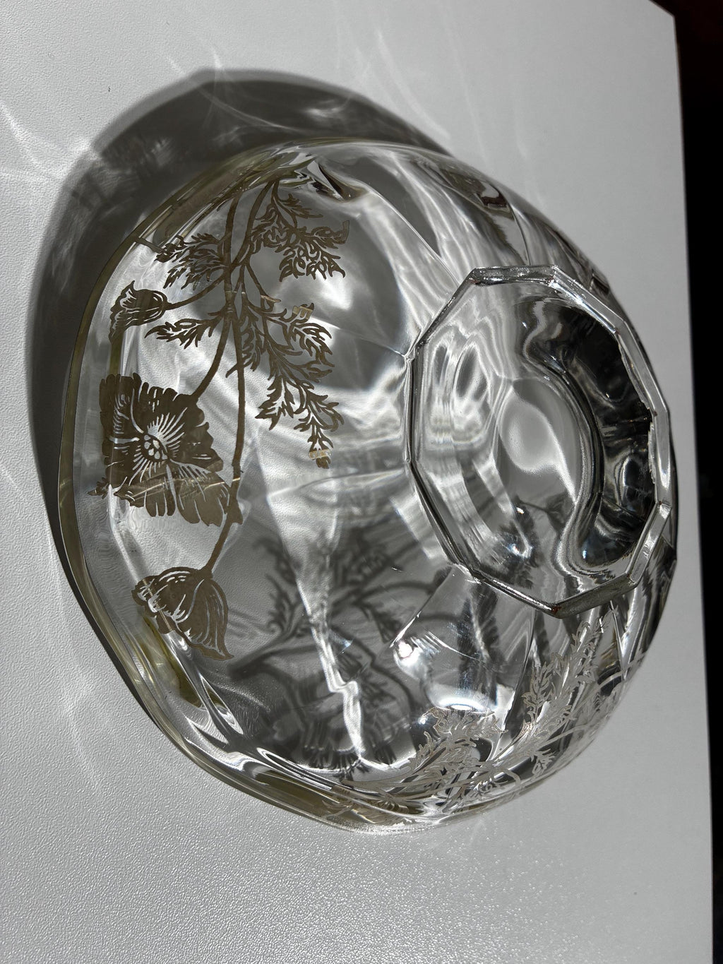 Floral Silver Overlay Pedestal Bowl & Footed Tray | Glass MCM Set