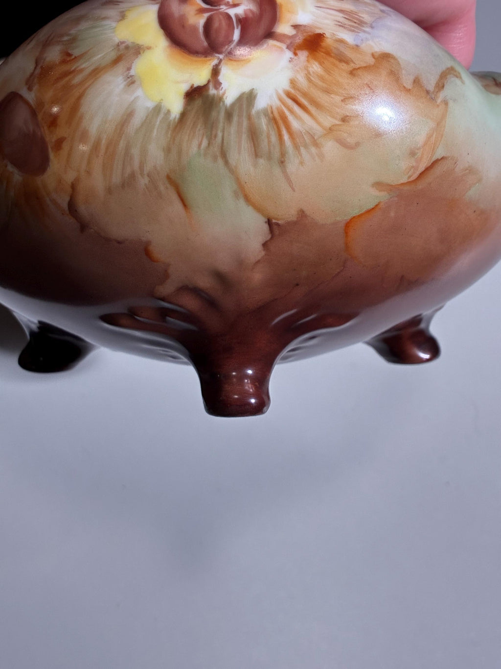 Vintage Hand Painted Art Pottery Footed Cachepot | Floral Jardiniere Planter | Arts & Crafts Console Bowl