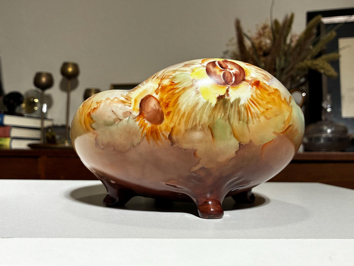 Vintage Hand Painted Art Pottery Footed Cachepot | Floral Jardiniere Planter | Arts & Crafts Console Bowl
