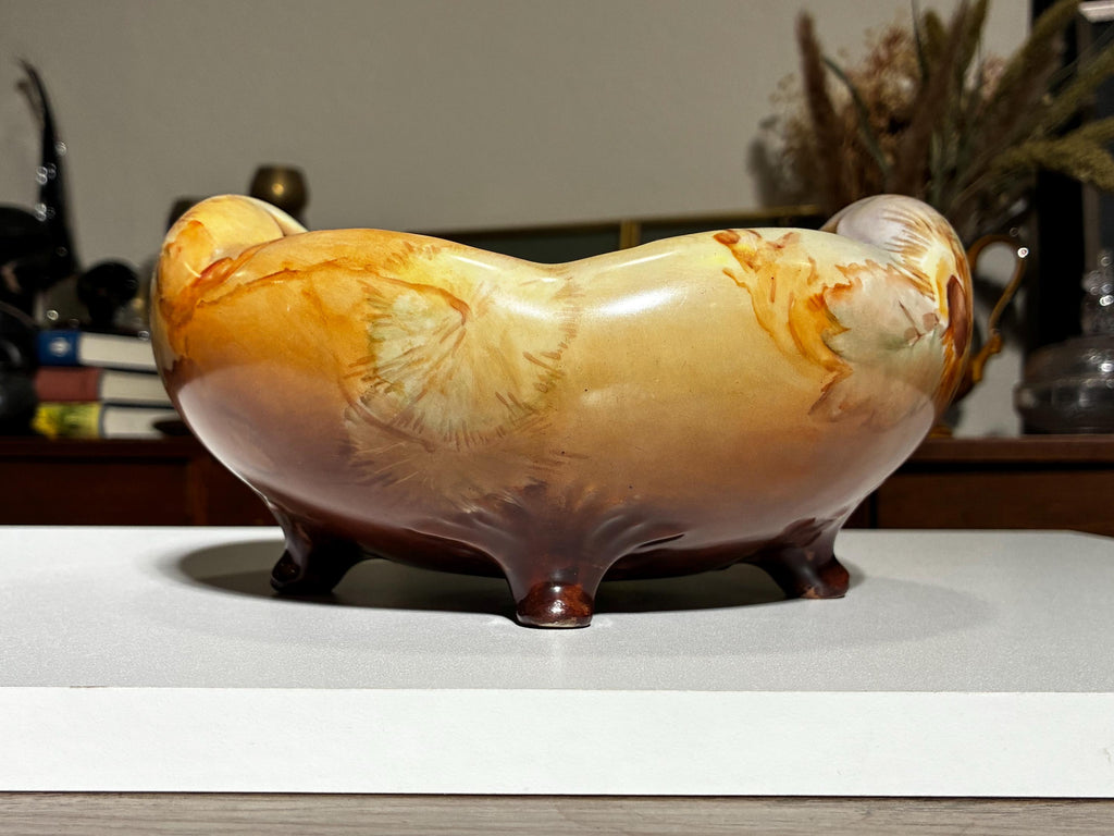 Vintage Hand Painted Art Pottery Footed Cachepot | Floral Jardiniere Planter | Arts & Crafts Console Bowl