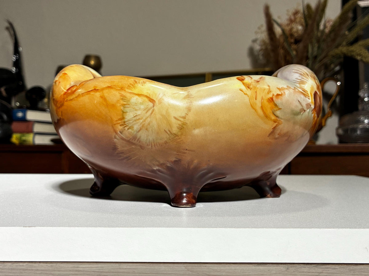 Vintage Hand Painted Art Pottery Footed Cachepot | Floral Jardiniere Planter | Arts & Crafts Console Bowl