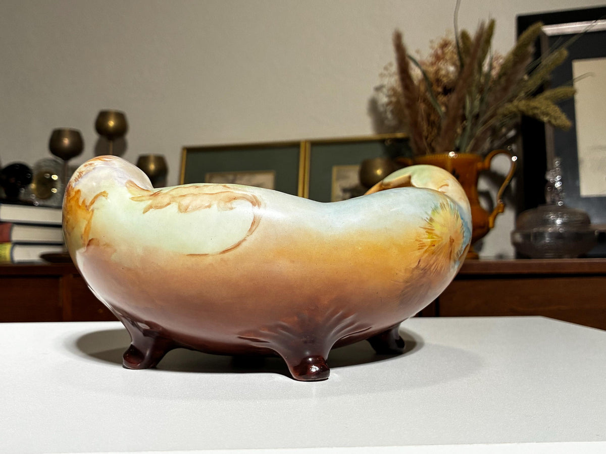 Vintage Hand Painted Art Pottery Footed Cachepot | Floral Jardiniere Planter | Arts & Crafts Console Bowl