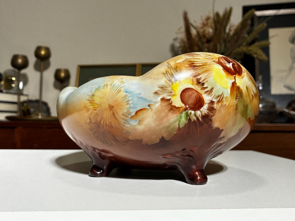 Vintage Hand Painted Art Pottery Footed Cachepot | Floral Jardiniere Planter | Arts & Crafts Console Bowl