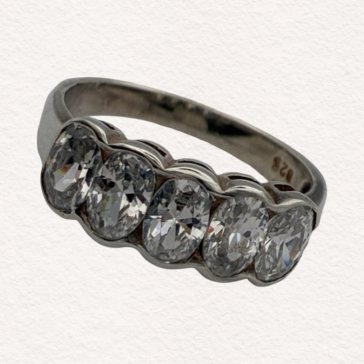 Vintage Sterling Silver Five Oval Stone CZ Ring | Stackable 925 Half Eternity Band