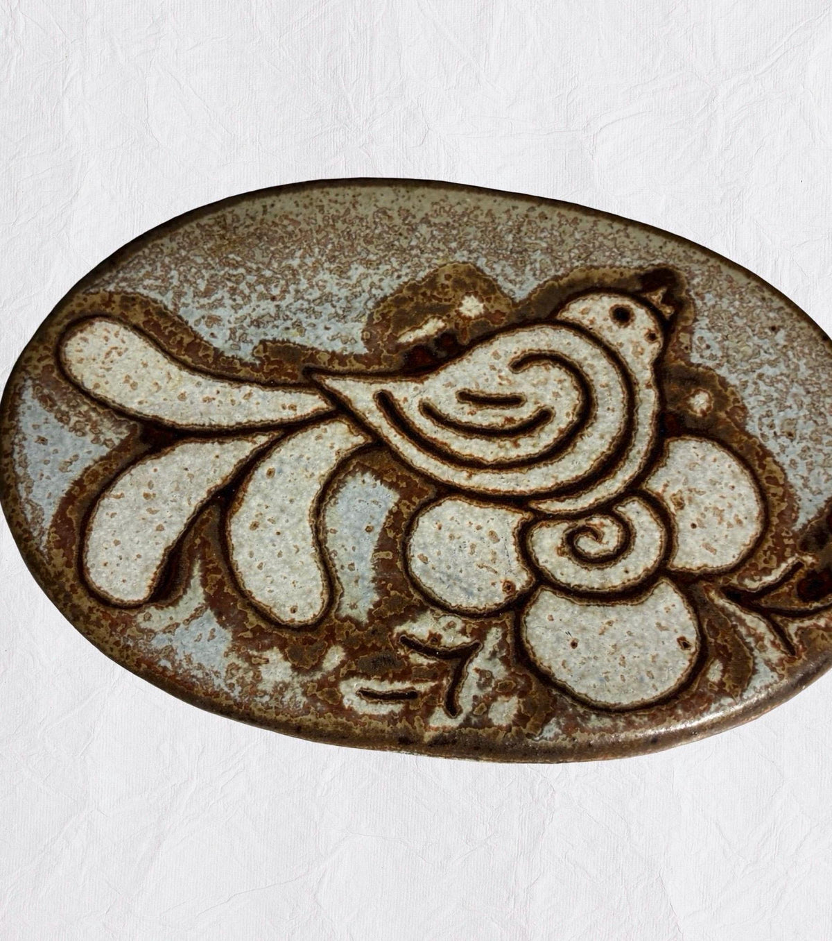 Signed Petteford Studio Pottery Bird Tile | Handcrafted Stoneware Trivet, Folk Art Decor