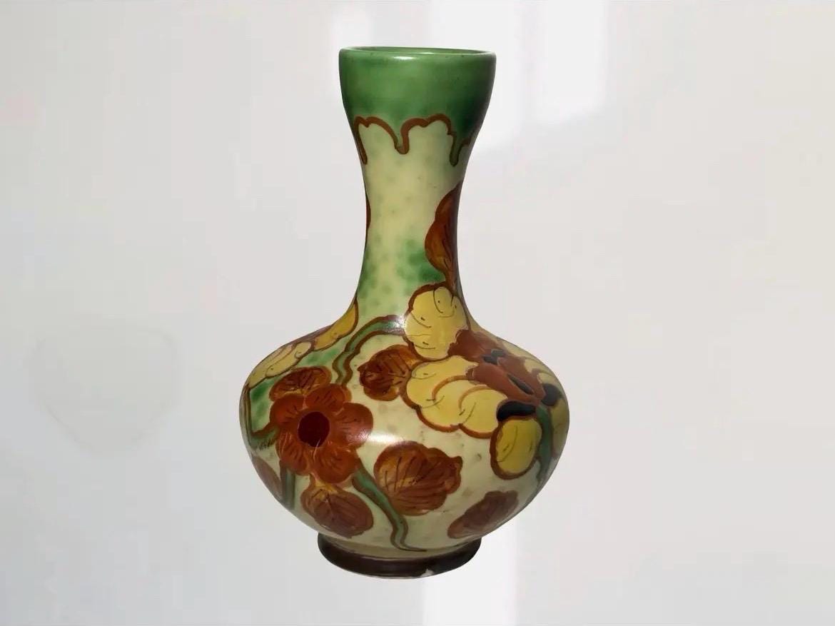 Signed Regina Gouda Holland Hand Painted Vase | Borodi Pattern MCM Dutch Ceramic