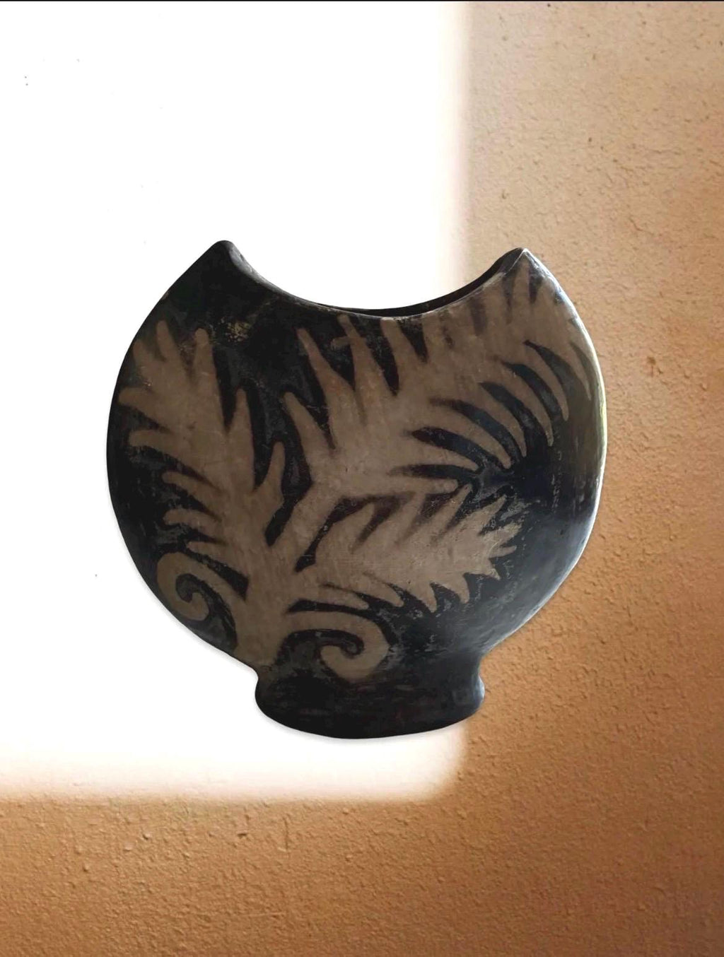 Handcrafted Ceramic Palm Motif Vessel | Lencan Style Sculptural Vase, Organic Modern Decor